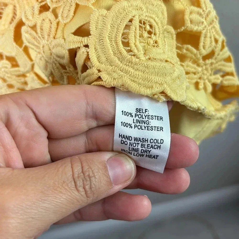 Lulus Love Poem Yellow Lace Eyelet Mini Dress Halter Neck size M - lined - Picture 14 of 16